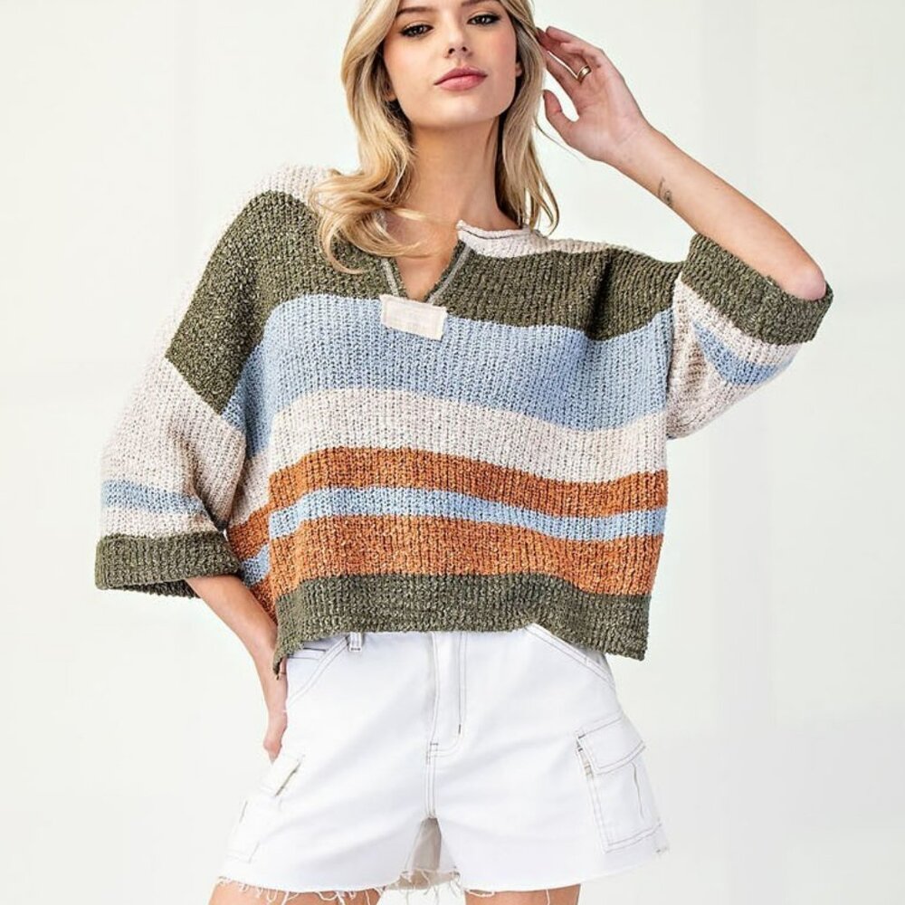 Nwt Ee:Some Striped Notch Collar Top